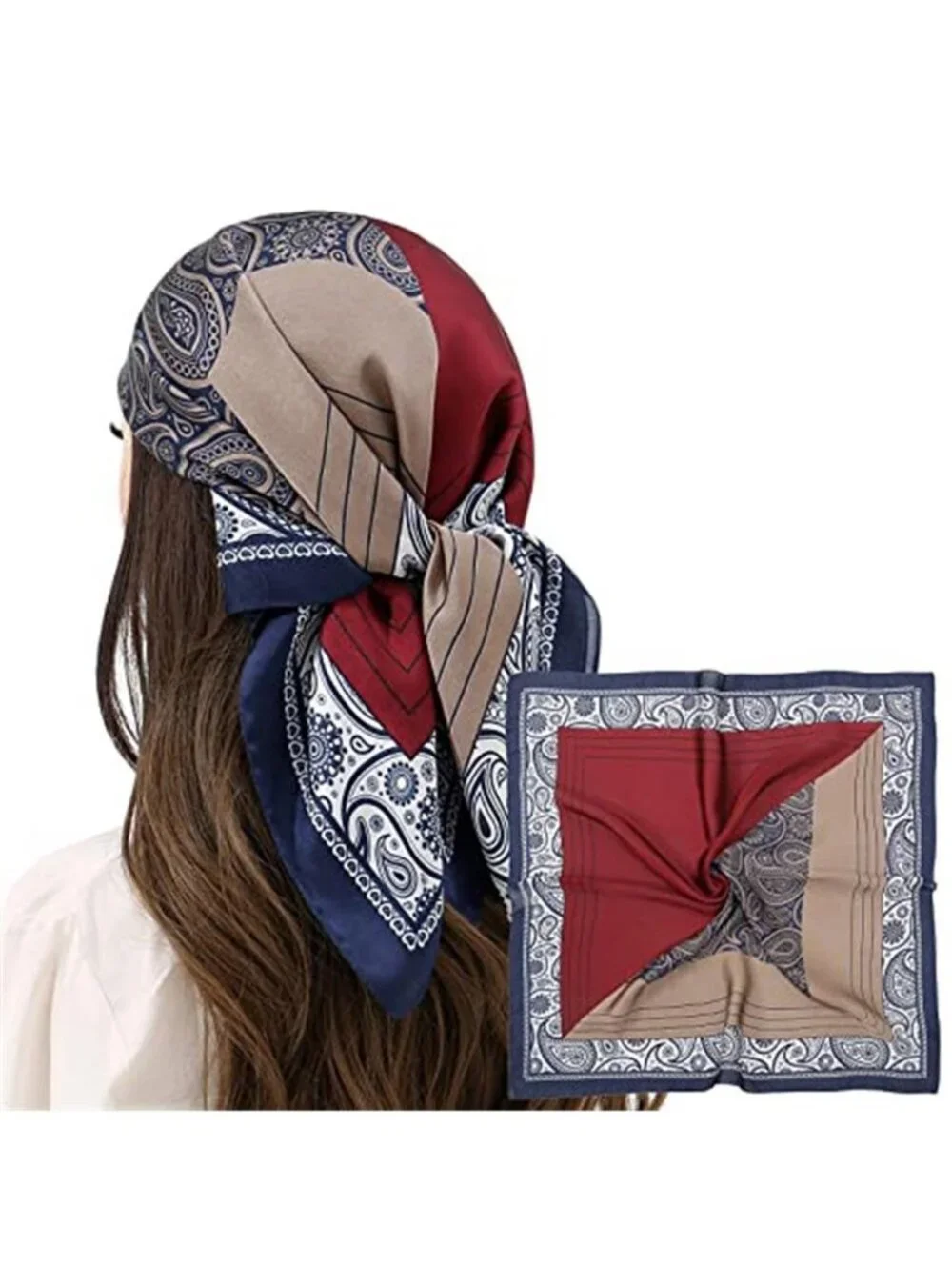 Women Head Hair Scarf Like Satin Silk Blue & Brown Scarf Sleeping Hair Wrapping